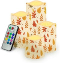 Flameless Candles Battery Operated Candles with Remote Control and Timers Color Changing Thanksgiving Day Party Decoration Flickering LED Pillar Candles Set of 4 Fall Maple Leaves by Uorisanigo