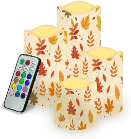Flameless Candles Battery Operated Candles with Remote Control and Timers Color Changing Thanksgiving Day Party Decoration Flickering LED Pillar Candles Set of 4 Fall Maple Leaves by Uorisanigo