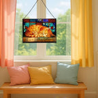 Sleeping Cat Curled in Window Light Rectangular Stained Glass Suncatcher – Hanging Window Panel with Animal & Nature Scene – Vibrant Glass Art Gift for Wildlife, Fantasy, Nature Lovers VzIeu5 - Image 5