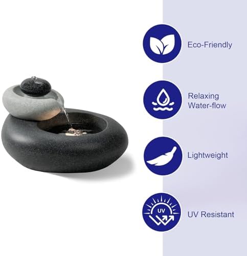 13.39" H Outdoor Water Fountain Made with Eco-Friendly Recyclable Materials, Polyethylene Rock Waterfall Outdoor Fountain, Garden Decor with LED Light & Pump for Patio, Backyard (13.39") - Image 6