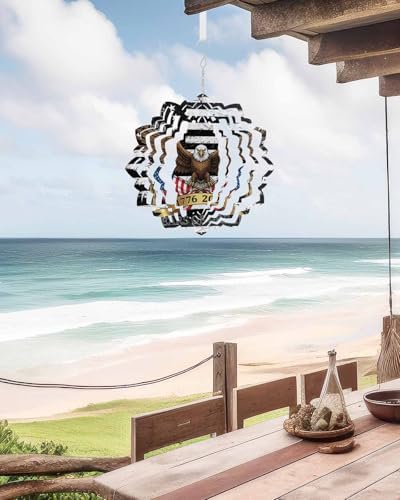 America Anniversary Wind Spinner for Garden Yard 12In, Independence Day Bald Eagle 3D Stainless Steel Kinetic Hanging Wind Spinners Rustproof Outdoor Decor for Lawn Patio Home - Image 6