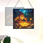 Gnome Lantern Maker Stained Glass Suncatcher – Square Hanging Window Panel for Home or Greenhouse – Whimsical Glass Art Gift for Garden Lovers, Christmas, Halloween, Father Days uAB6Sj - Image 4