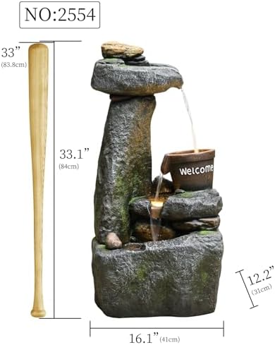 33" Outdoor Garden Water Fountain with Lights, 4 Tiers Water Feature - Image 3