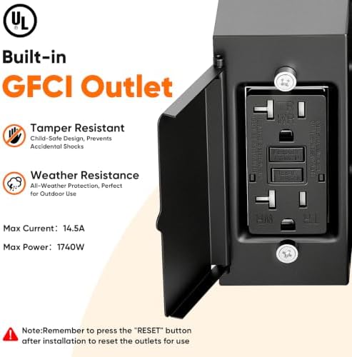 BesLowe 12'' Motion Sensor Outdoor Wall Light with GFCI Outlet, Matte Black - Image 2