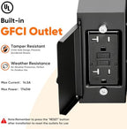 BesLowe 12'' Motion Sensor Outdoor Wall Light with GFCI Outlet, Matte Black - Image 2