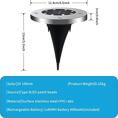 Solar Ground Lights 8 LEDs Disk Light Solar Powered Outdoor Waterproof in-Ground Lights for Pathway, Yard, Deck, Lawn, Patio, Walkway, Warm White Light, 16-Pack - Image 2