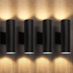 LUTEC Outdoor Wall Light Fixtures, Integrated LED Cylinder Up-Down Sconce, 16W 3000K Waterproof Aluminum Exterior Lighting, Modern Matte Black Wall Sconce Outdoor Lighting for Porch, Entryway, 4 Pack by LUTEC