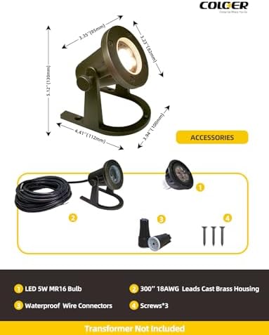 COLOER 12V Low Voltage Solid Brass Heavy Duty Underwater Pond Light 1 Pack - Image 4