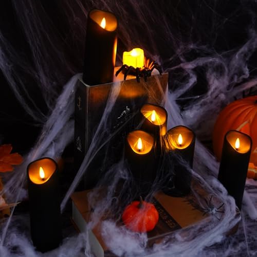 kakoya Flickering Flameless Candles, Battery Operated Plastic LED Pillar Candles with Remote Control and Timer, Set of 9 (Black) - Image 2