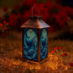 Solar Lantern Mid Century Stained Glass Outdoor Waterproof Garden Hanging Lantern Solar Powered Lighting Outside Solar Light for Patio Yard Camping, Gifts for Women Mom by Unknown