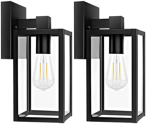 Brightever 2-Pack Outdoor Wall Lantern, Exterior Waterproof Wall Sconce Light Fixtures, Black Outside Wall Lights with Clear Glass for House, Porch, Front Door, Garage, Patio, Bulbs Not Included by Brightever