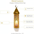 Hang or Display Moroccan-Style Metal Lantern with Gold Finish for Ambient Candle Lighting - Image 4