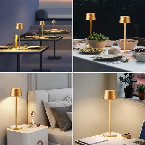 Cordless Table Lamps Rechargeable, 6000mAh Battery Operated LED Desk Lamp Outdoor Waterproof Portable Touch Dimmable Table Night Light for Patio Restaurant Dining (Gold) - Image 5