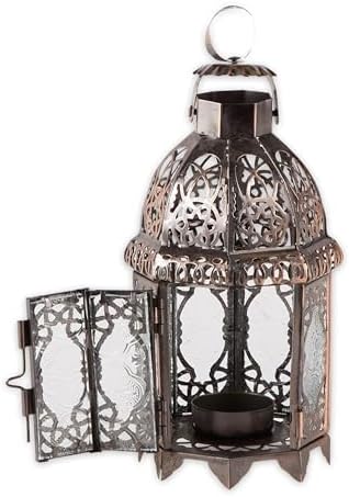 Zingz & Thingz Moroccan Style Candle Lantern Holder, Decorative Light Home Decor, Indoor & Outdoor, 9.5" Tall, Copper - Image 2