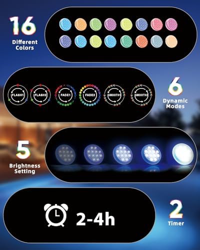 Pool Lights, 2024 Upgraded Rechargeable Submersible LED Lights with Remote, 16 Colors IP68 Waterproof Underwater Light for Inground Pool Above Ground, Aquarium, Hot Tub - Image 5
