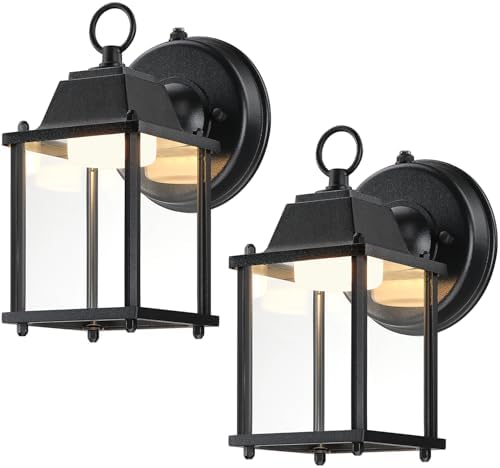 LIT-PaTH Outdoor Wall Light Dusk to Dawn, Aluminum, LED 3000K, Black 2 Pack by LIT-PaTH