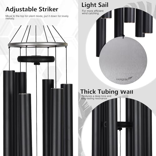 Extra Large Wind Chimes for Outside Deep Tone - 58'' Wind Chimes Outdoor Clearance, Deep Tone Chimes, Windchimes Outdoors, Memorial Wind Spinner, Sympathy Gift, Home Décor (Black) - Image 3