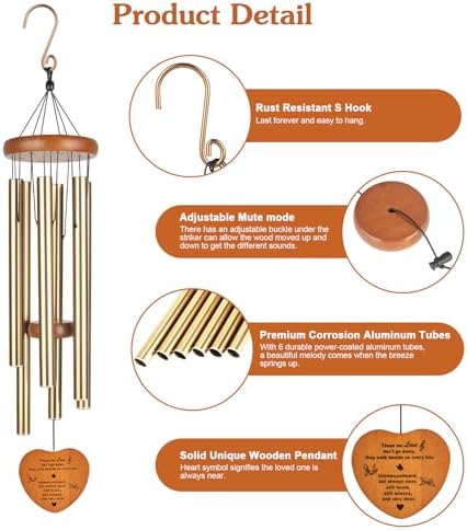 Memorial Wind Chimes, 37" Large Outdoor Wind Chimes for Loss of Loved One, Meaningful Sympathy Gifts in Memory of Father, Mother or a Loved One - Image 2