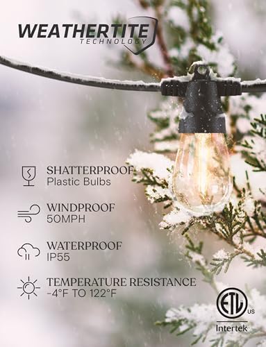 Brightech 48 (42+6) FT Ambience Pro Outdoor Solar String Lights - Bright Remote Control Color Adjustable Solar Light - Commercial Grade, 15 Waterproof LED Bulbs for Patios, Camping, Yard, Outside - Image 2
