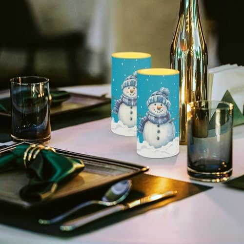 Set of 2 Christmas Snowman Blue Flameless Candles Bulk Battery Operated Candles with Timer Remote LED Pillar Lights for Banquet Dining Table Decorations - Image 4