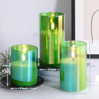 Eywamage Green Glass Flameless Pillar Candles with Remote Set of 3 - Image 2