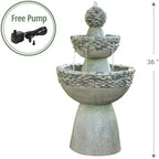 Teamson Home 36.5 in. Outdoor 3-Tier Zen-Style Pedestal Water Fountain in. with Stone Trim with Pump and 2.64 Gallon Capacity, Stone Gray - Image 5
