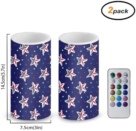 Set of 2 Flameless Candles, Led Battery Operated Candles, American Flag Stars Outdoor Indoor Lights with 18-Key Remotes Timer for 4th of July Party, Holidays, Home Decorations - Image 4