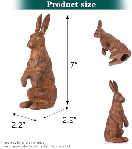 Sungmor Cast Iron Rabbit Statue,Rustic Rust Heavy Duty Animal Collection Sculpture, Paperweight, Doorstop, Adorable Garden Figurine - Standing Rabbit Statue - Image 4