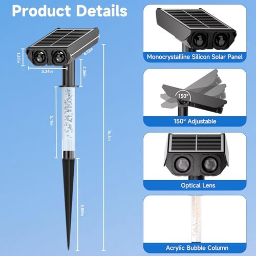 Solar Spot Lights Outdoor Adjustable Beam & PC Light Guide Column, 4 Pack Solar Lights Outdoor Waterproof IP65, 2 Modes & Auto On/Off Landscape Spotlights for Garden, Yard, Pathway, Tree (Warm Yellow) - Image 2