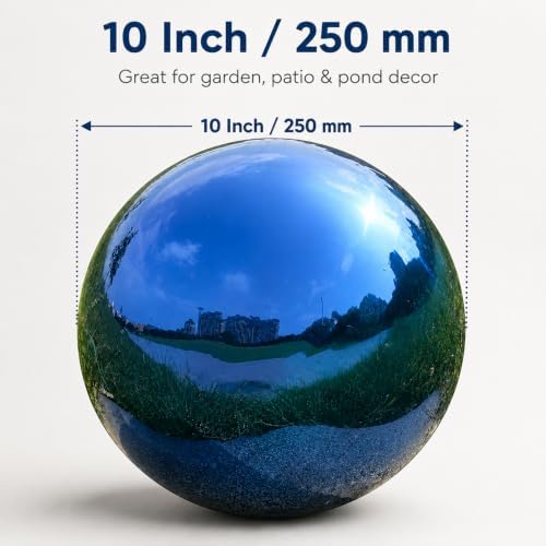 Gazing Ball Garden Mirror Outdoor - 10 Inch Outside Decorative Globe, Blue - Image 2