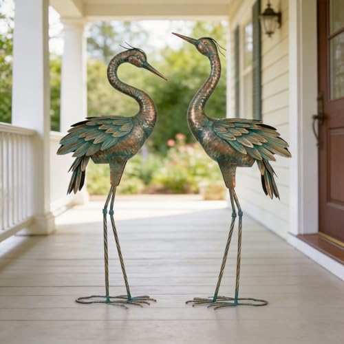 Shorayn Metal Crane Garden Statue, Garden Sculptures & Statues, Bronze Crane Ornaments Yard Art for Backyard Patio Lawn Decorations - Image 7