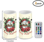 Christmas Flower Flameless Candles Bulk Set of 2 Snowman Battery Operated Candles with Timer Remote LED Pillar Lights for New Year Day Party Home Decoration - Image 2