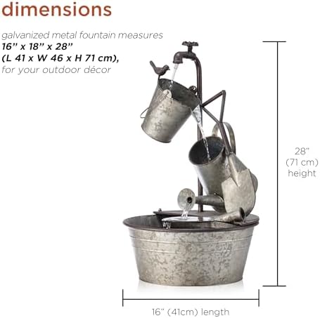 Alpine Corporation YHL106 Outdoor Floor 3-Tiered Metal Garden Tools Water Fountain, Tools and Faucet Waterfall, 28", Gray - Image 3