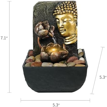 Ferrisland Desktop with LED Light Buddha Lotus Resin Fountain (Gold) - Image 3