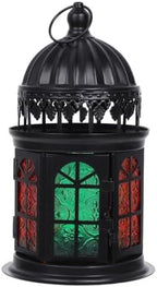 Uonlytech Moroccan Style Colored Glass Candle Holder Lantern, Black Multi-Color Tealight Ornament, Iron Frame Decorative Hanging Candle Lantern for Home and Desktop Décor by UONLYtech