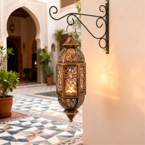 Moroccans Iron Candle Holders Hanging Lantern with Intricate Cutout Design for Romantics Home Decors and Outdoor Use - Image 7