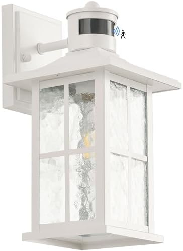 Motion Sensor Outdoor Wall Light White Dusk to Dawn Exterior Porch Lantern by FLEDAVID