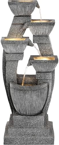 40.5" Outdoor Fountain LED 4-Bowl Cascading Waterfall, Gray - Image 3
