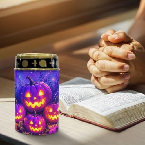 Poceacles Halloween Solar Candle Cemetery Solar Lights for Grave LED Garden Flameless Powered Pathway Lights Outdoor Waterproof with Dusk to Dawn Sensor, Pumpkin Violet, Set of 6 - Image 5