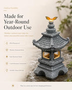 Solar Garden Statue Japanese-Style Pagoda Lantern with Butterfly Light, Waterproof Resin Zen Outdoor Decor for Patio Yard Lawn, Housewarming Gifts for Women - Image 5