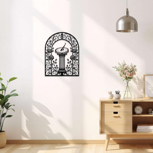 Sundial and Rose Garden Metal Wall Art, Metal Signs, Metal Outdoor Decor, WallArt Decor, Vintage Gothic Artwork, Elegant Wall Decoration for Living Room Bedroom, Stunning Home Decor Piece. (Black,24inch) - Image 6