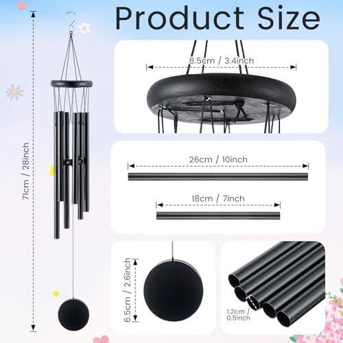 Yahenda 6 Pcs 28 Inch Rustic Wind Chimes for Outside Deep Tone Wind Chimes with 6 Aluminum Tubes Memorial Coolest Windchimes Outdoors for Farmhouse Garden Patio Home Decor (Blackwood, Black) - Image 2