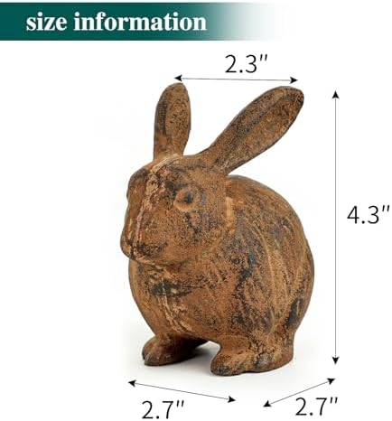 Sungmor Cast Iron Rust Rabbit Statue, Multi-Purpose Paperweight Doorstop - Image 6