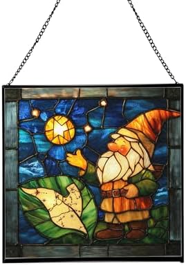 Gnome with Night Sky map Stained Glass Suncatcher – Square Hanging Window Panel for Home, Garden, Nursery, Halloween, Christmas, Memorial Day – Whimsical Glass Art Gift for Gnome Lovers uieqyf by Custom