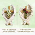 12" Angel Wings Embracing Cross and Rose Garden Statue Memorial Statue for Beloved one - Image 4