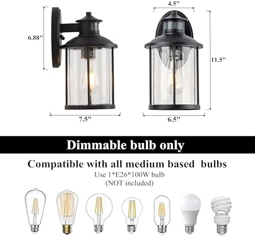 MICSIU 100W Max Black 3 Modes Motion Sensor Security Outdoor Wall Light - Image 3