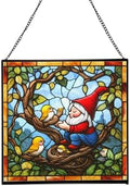 Gnome with Baby Birds Stained Glass Suncatcher – Square Hanging Window Panel for Home, Garden, Nursery, Halloween, Christmas, Memorial Day – Whimsical Glass Art Gift for Gnome Lovers n0kdzi by Unknown