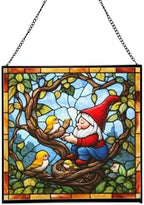 Gnome with Baby Birds Stained Glass Suncatcher – Square Hanging Window Panel for Home, Garden, Nursery, Halloween, Christmas, Memorial Day – Whimsical Glass Art Gift for Gnome Lovers n0kdzi by Unknown