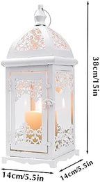 JHY DESIGN Filigree Decorative Candle Lantern 15''High Metal Candle Lanterns Vintage Style Hanging Lantern Decorations with Glass for Indoor Outdoor Events Parities Weddings (White) - Image 6