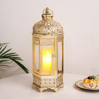 TRIROCKS Moroccan Candle Lantern16'' Gold Hexagonal Candle Holder with Tempered Glass Decorative Indoor Outdoor Ramadan Lantern for Living Room Garden Yard Patio Parties Events (Gold) - Image 6